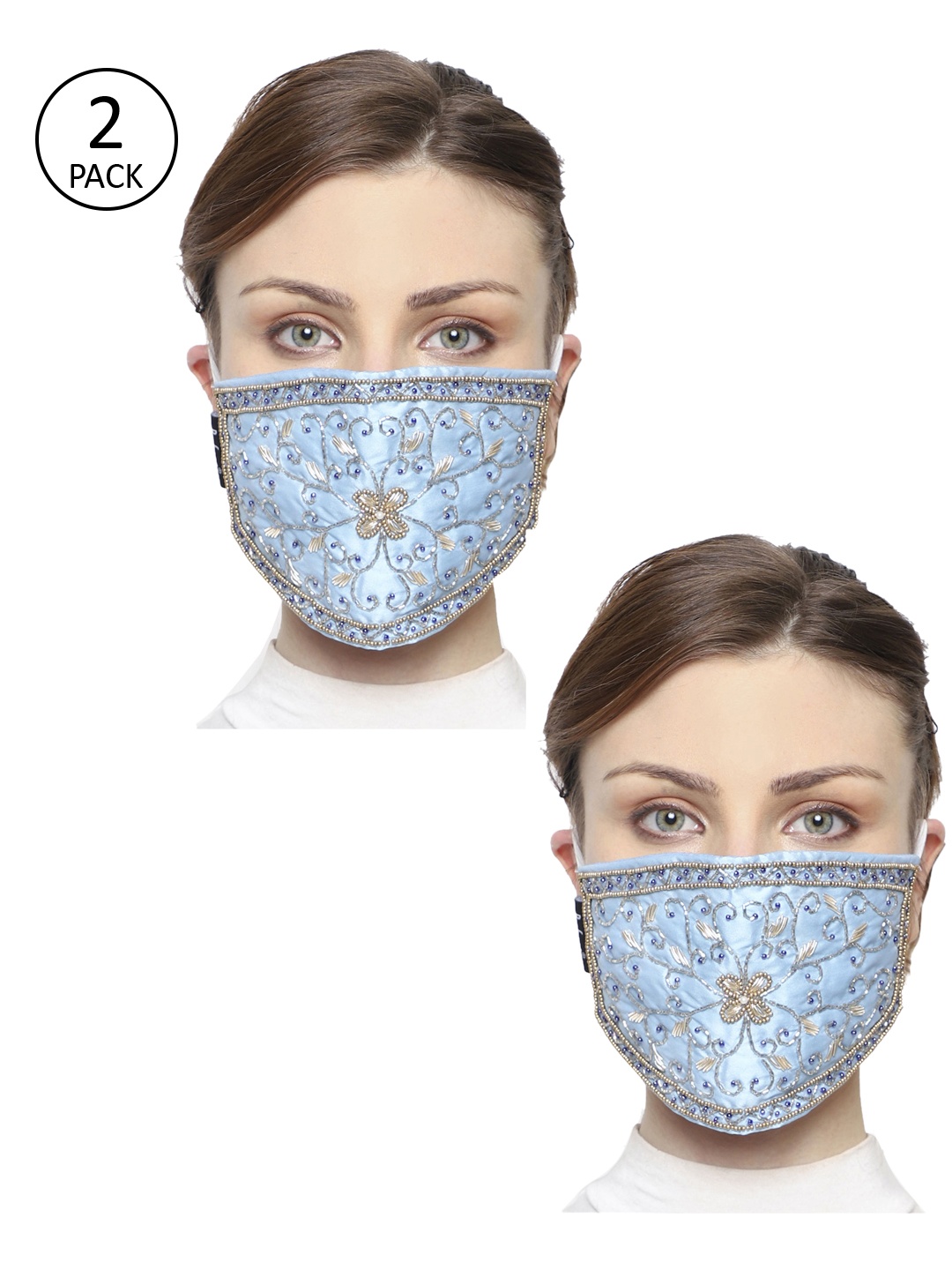 Anekaant Women Pack of 2 Reusable 3-Ply Cloth Mask, Blue