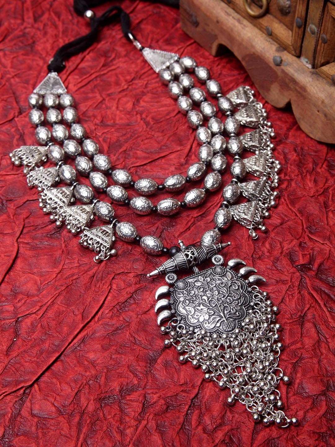 Moedbuille Black Silver-Plated Handcrafted Antique Afghan Tribal Necklace