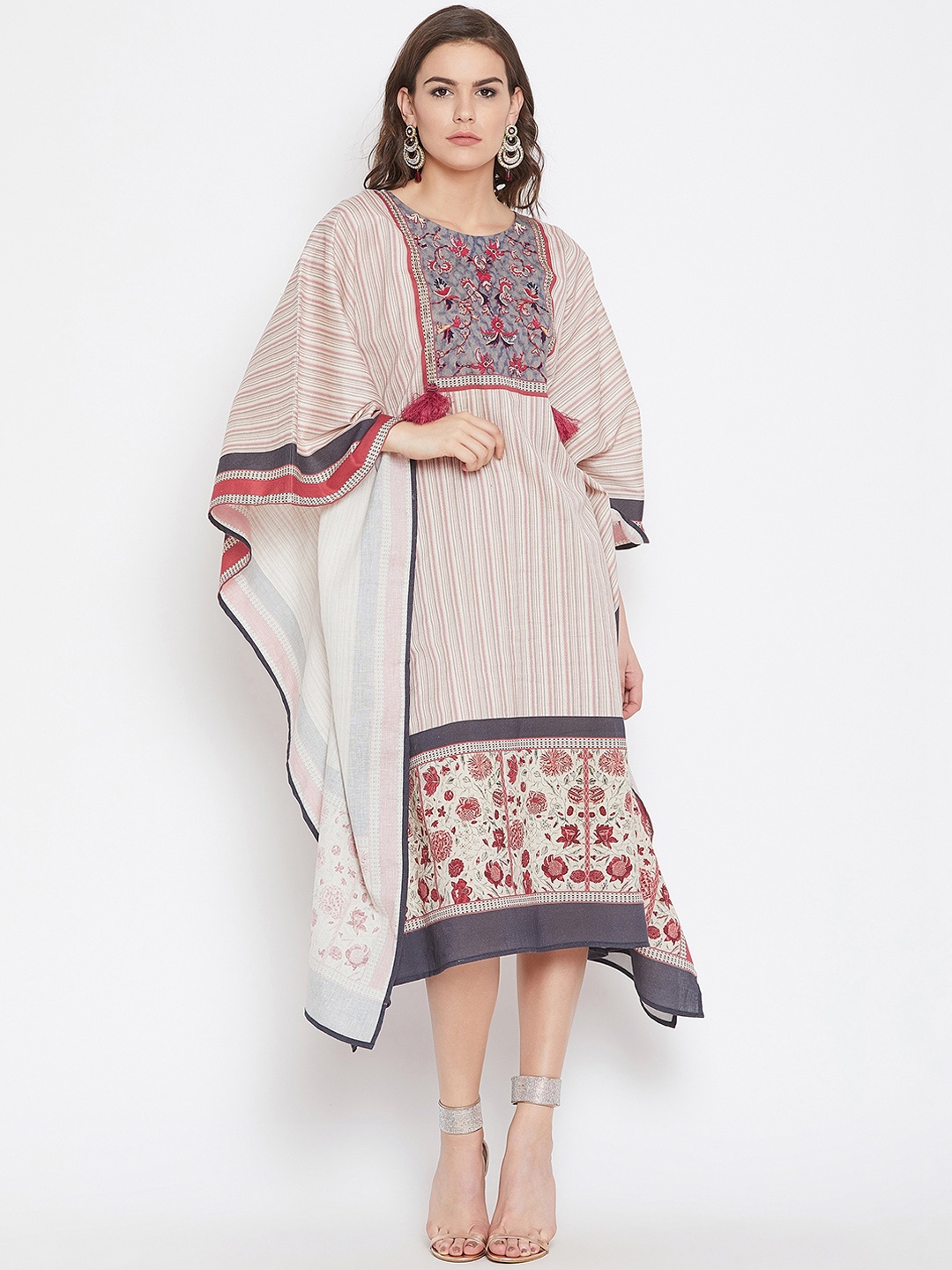 The Kaftan Company Women Off-White Printed Kaftan Dress