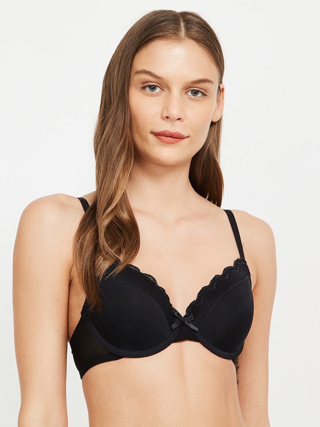 Ginger by Lifestyle Black Lace Underwired Lightly Padded Plunge Bra