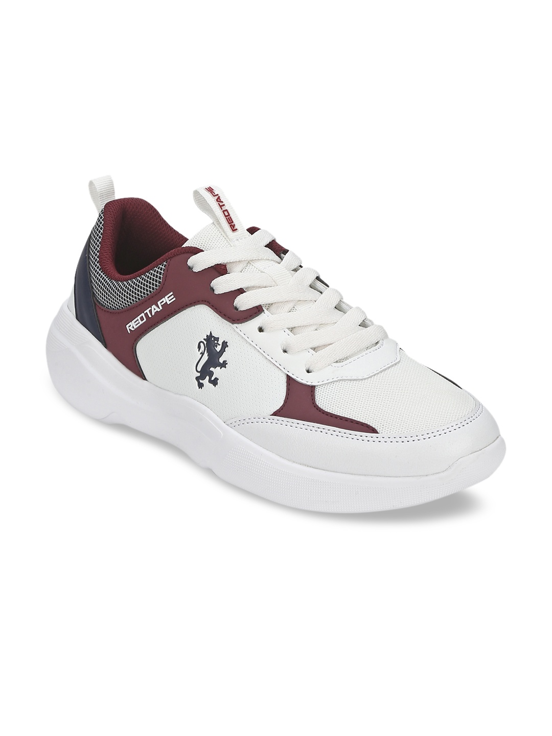 Red Tape Men White & Maroon Colourblocked Sneakers