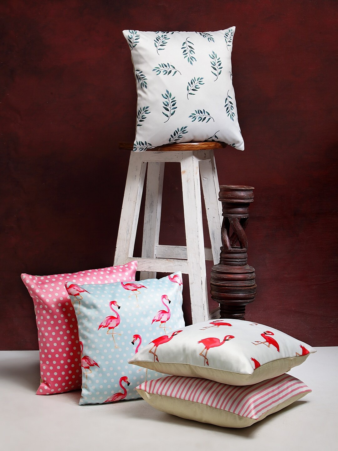 HOSTA HOMES Blue & Pink Set of 5 Quirky Velvet Square Cushion Covers