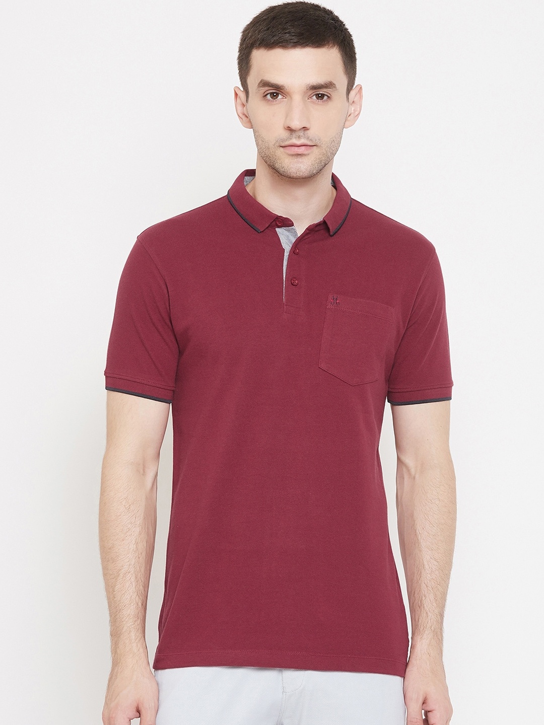 Crimsoune Club Men Maroon Solid Polo Collar T-shirt