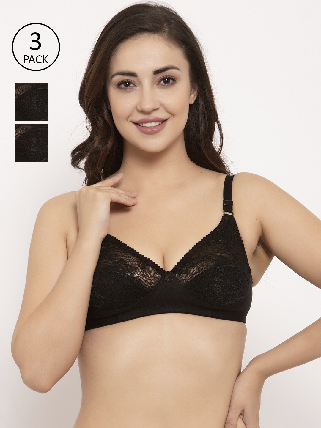 GRACIT Pack Of 3 Self Design Non-Wired Non Padded Balconette Bra PW3-01-01-01, Black
GRACIT Pack Of 3 Self Design Non-Wired Non Padded Balconette Bra PW3-01-01-01, Black