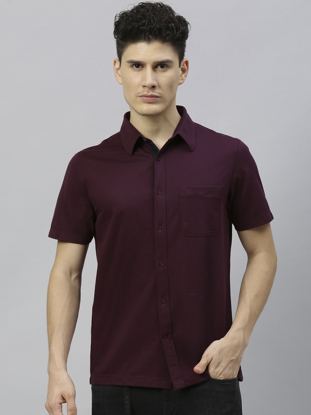 RARE RABBIT Men Burgundy Tailored Fit Solid Casual Shirt