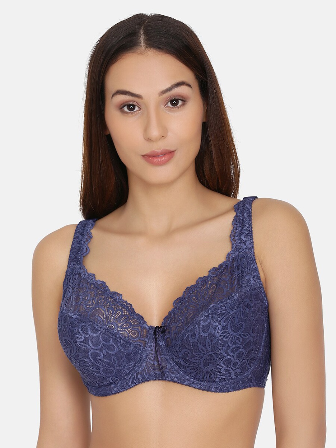 Da Intimo Blue Solid Underwired Lightly Padded Plunge Bra DI-1290