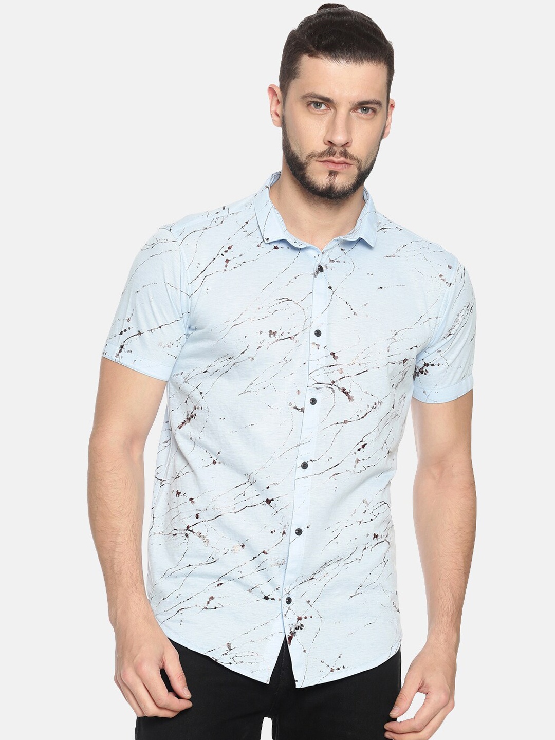 SHOWOFF Men Sky Blue Slim Fit Printed Casual Shirt