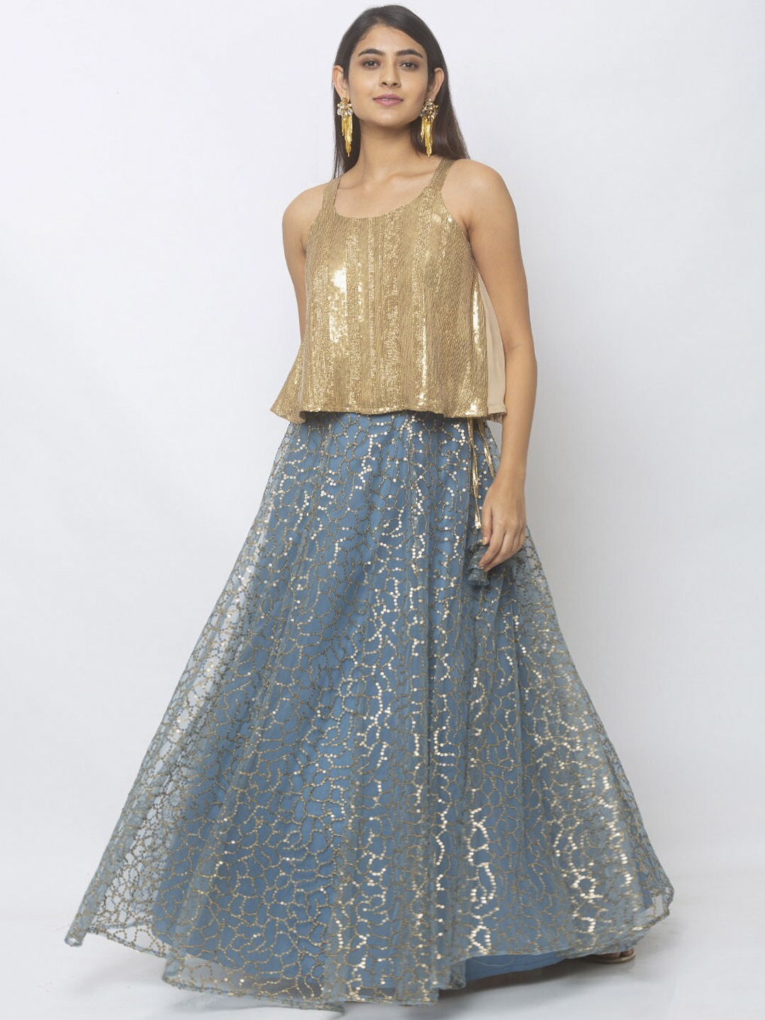 6Y COLLECTIVE Grey Melange Ready to Wear Lehenga with Blouse