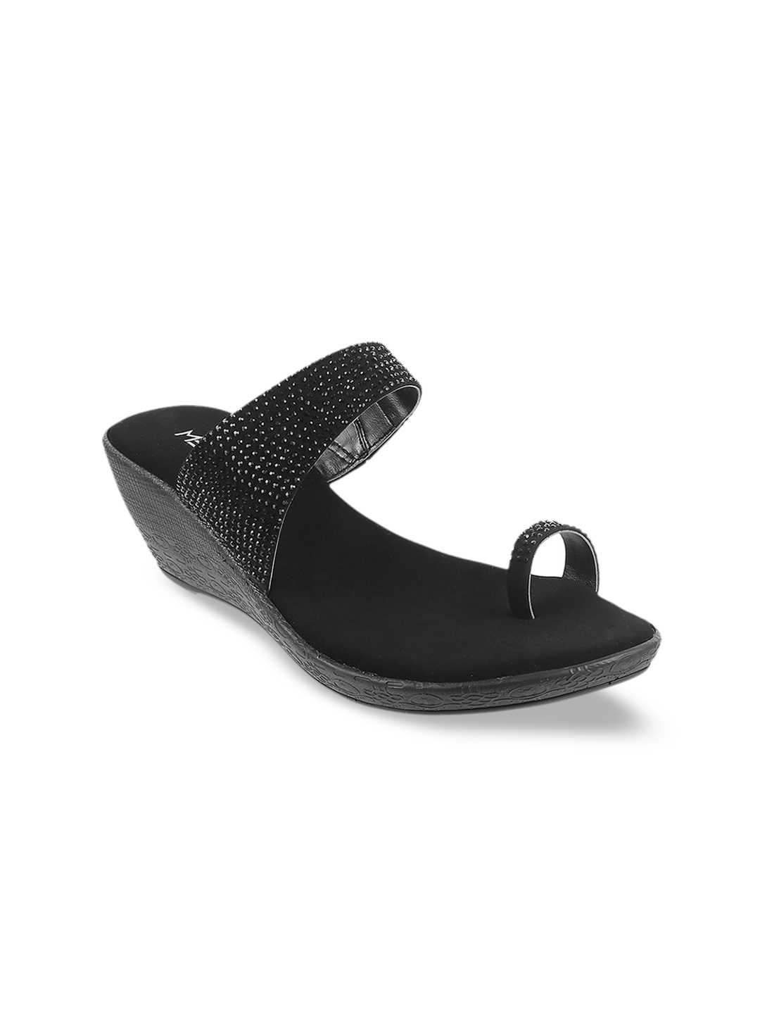 Metro Women Black Embellished Wedges