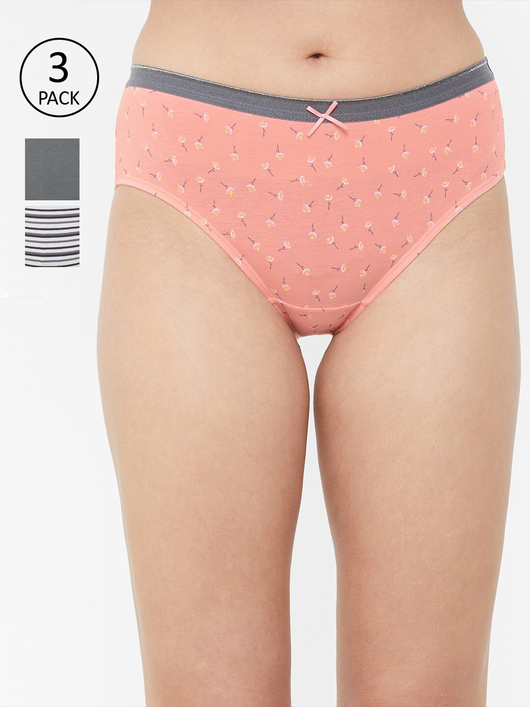 Soie (Pack of 3) High Rise Full Coverage Solid and Printed Cotton Stretch Hipster Briefs, Grey
Soie (Pack of 3) High Rise Full Coverage Solid and Printed Cotton Stretch Hipster Briefs, Grey