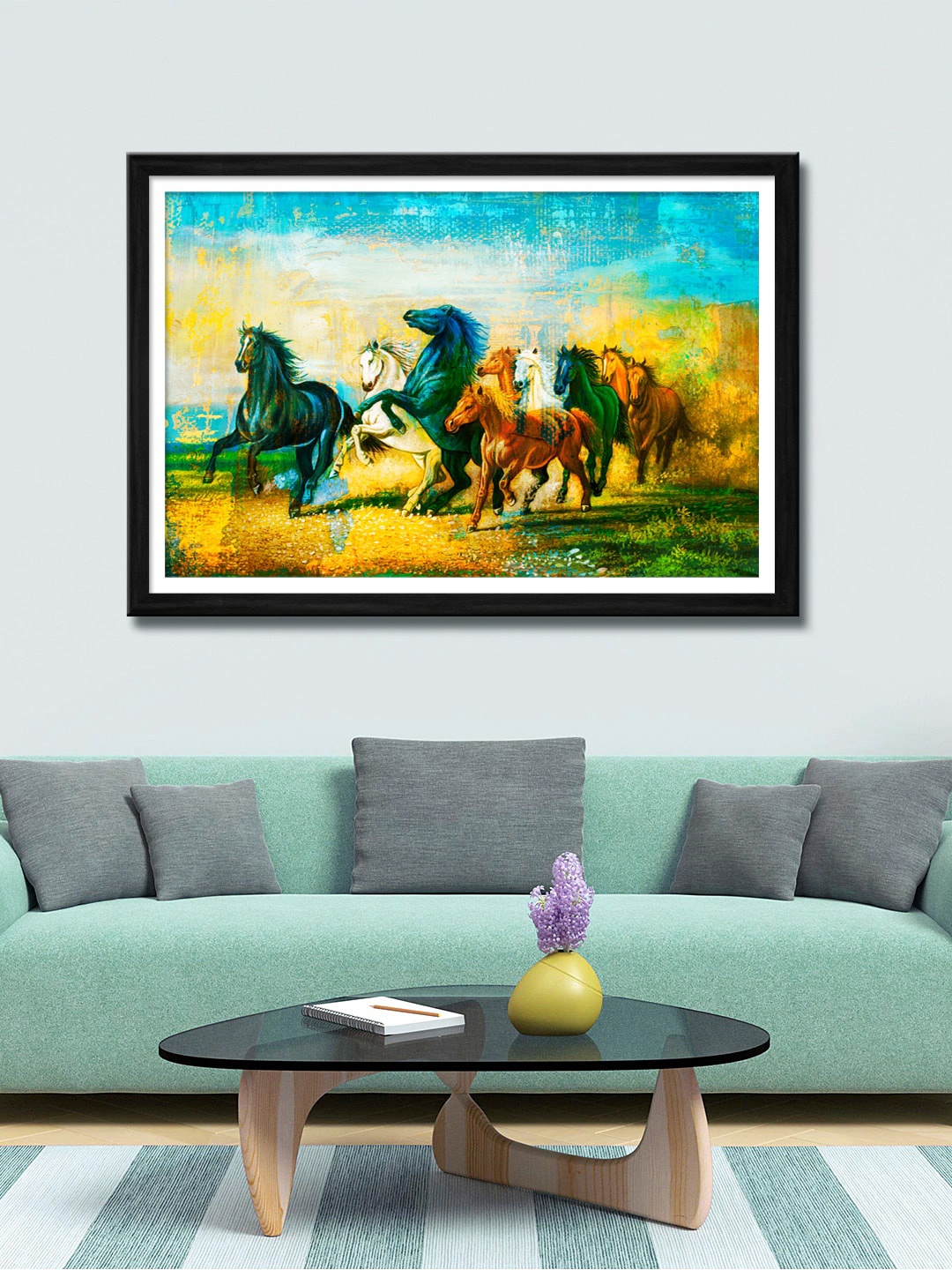 999Store Yellow & Green Running Horses Canvas Painting Wall Art