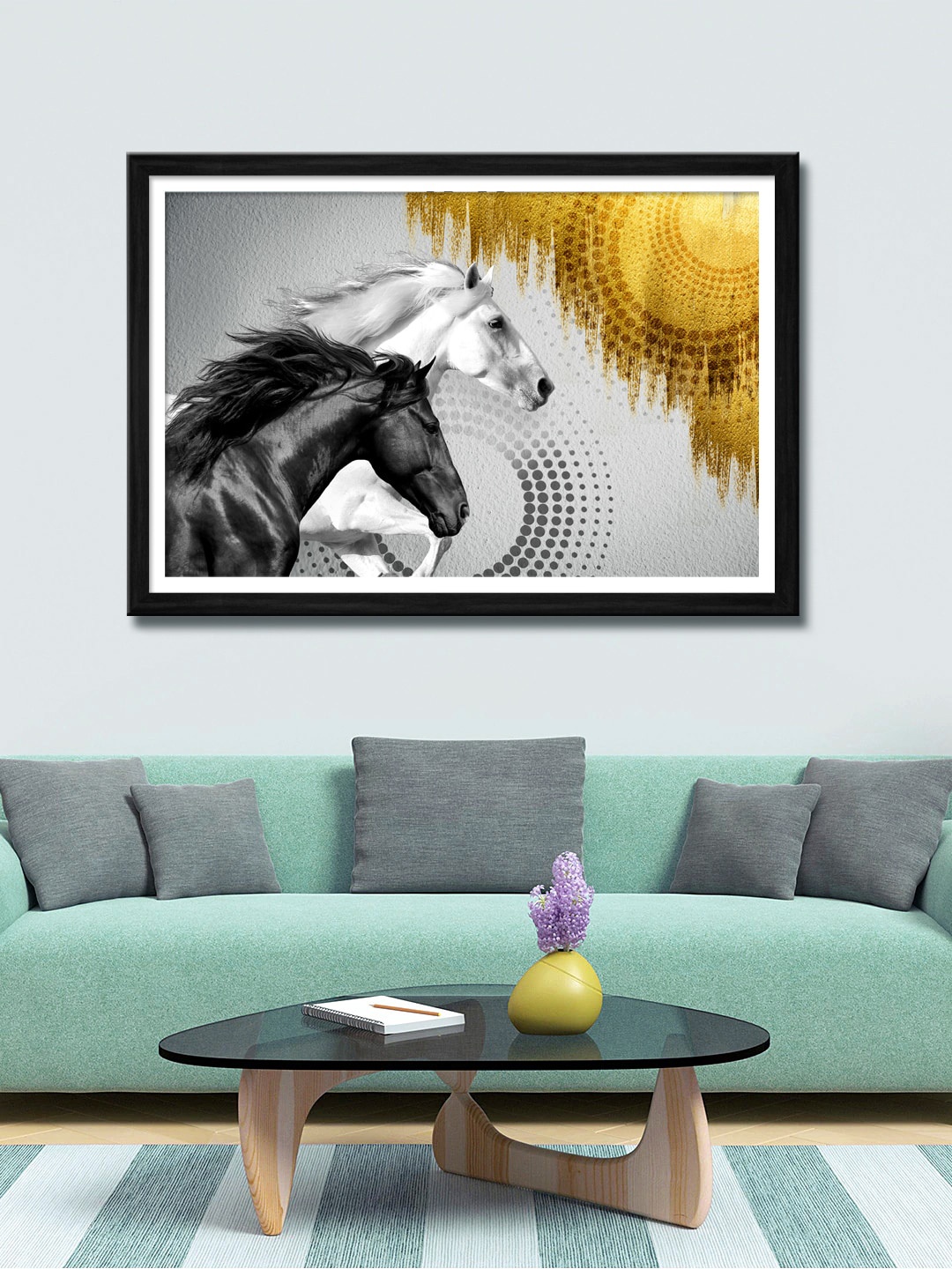 999Store Black & White Horses Canvas Wall Art