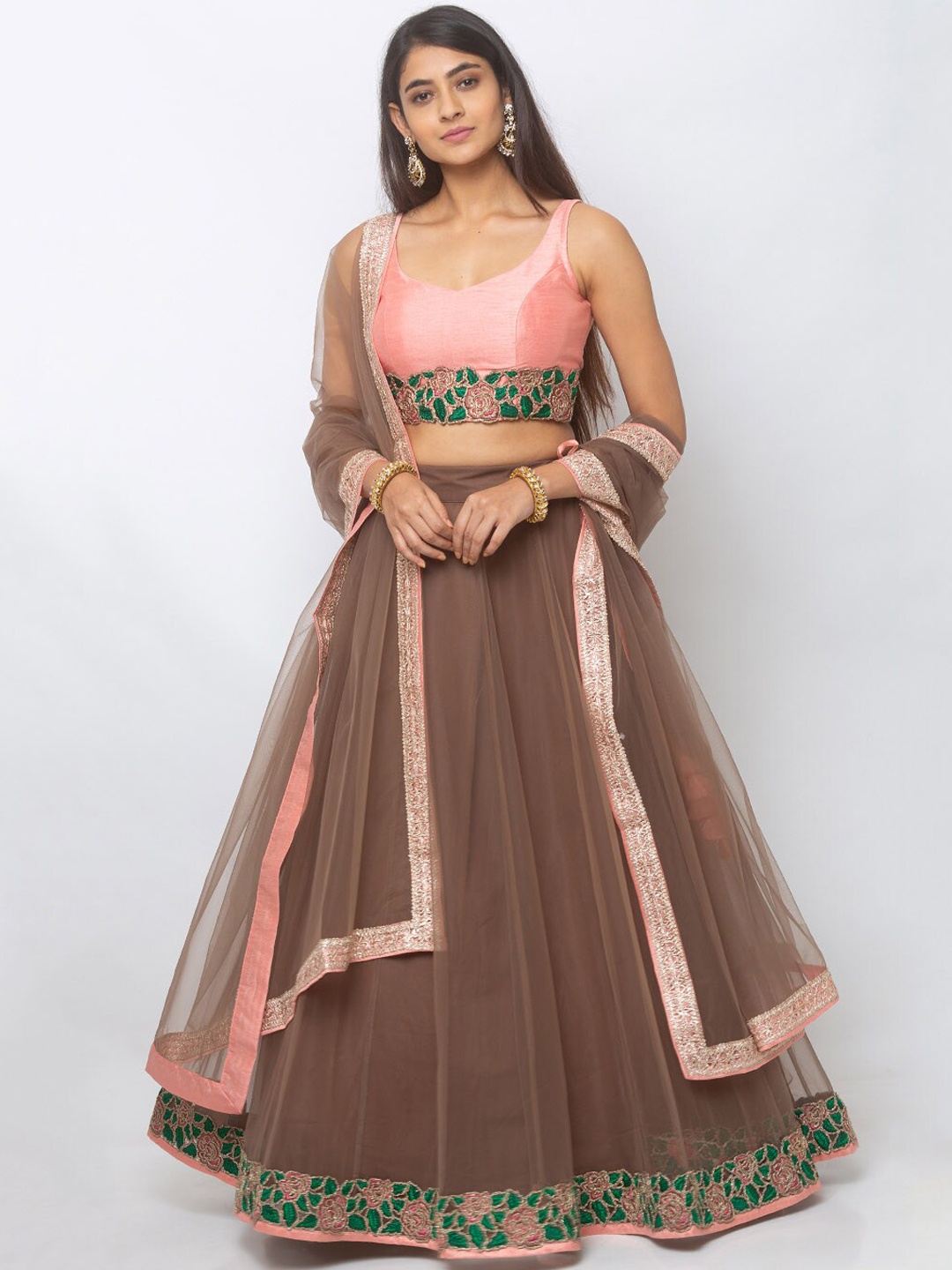 6Y COLLECTIVE Bronze-Toned & Pink Embroidered Ready to Wear Lehenga & Unstitched Blouse with Dupatta
6Y COLLECTIVE Bronze-Toned & Pink Embroidered Ready to Wear Lehenga & Unstitched Blouse with Dupatta