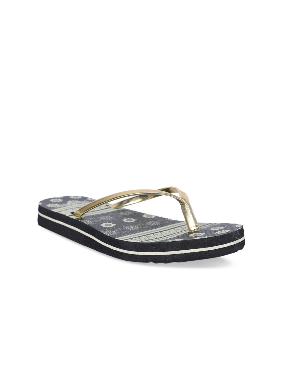 Bata Women Black & Off-White Printed Thong Flip-Flops
