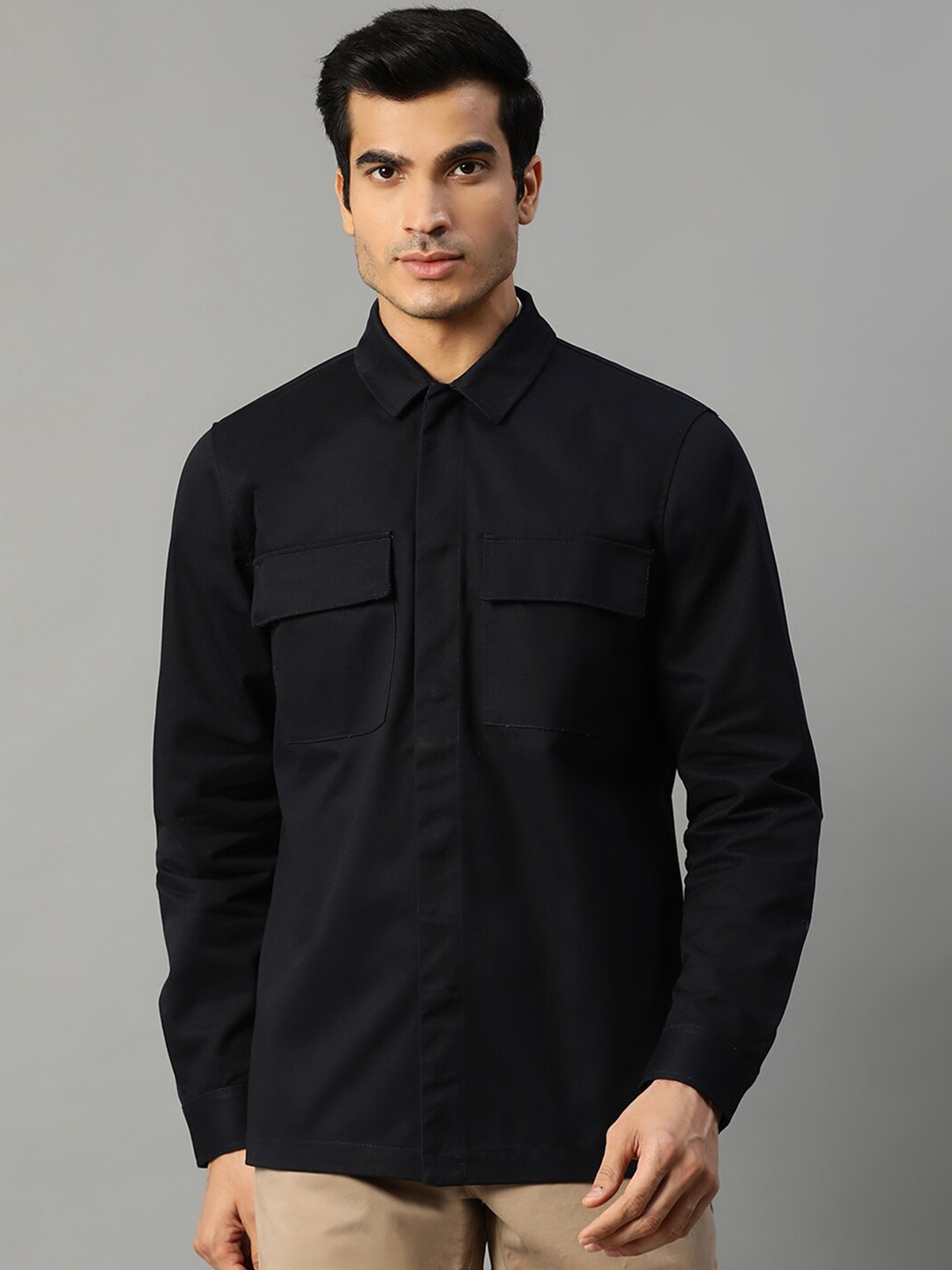 Matinique Men Navy Blue Slim Fit Opaque Casual Shirt