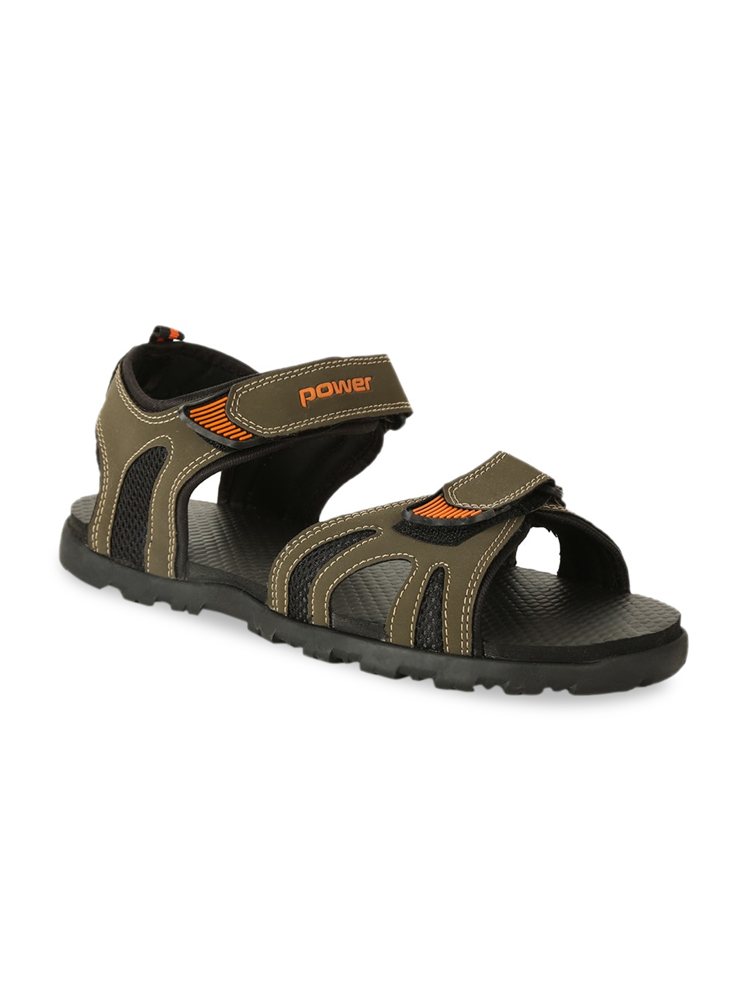 Power Men Olive Brown Solid Sports Sandals