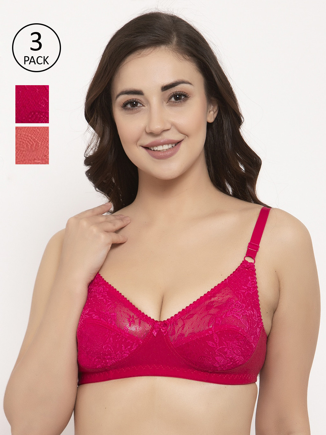 GRACIT Pack Of 3 Lace Non-Wired Non Padded Everyday Bras PW3-07-07-15, Pink
GRACIT Pack Of 3 Lace Non-Wired Non Padded Everyday Bras PW3-07-07-15, Pink