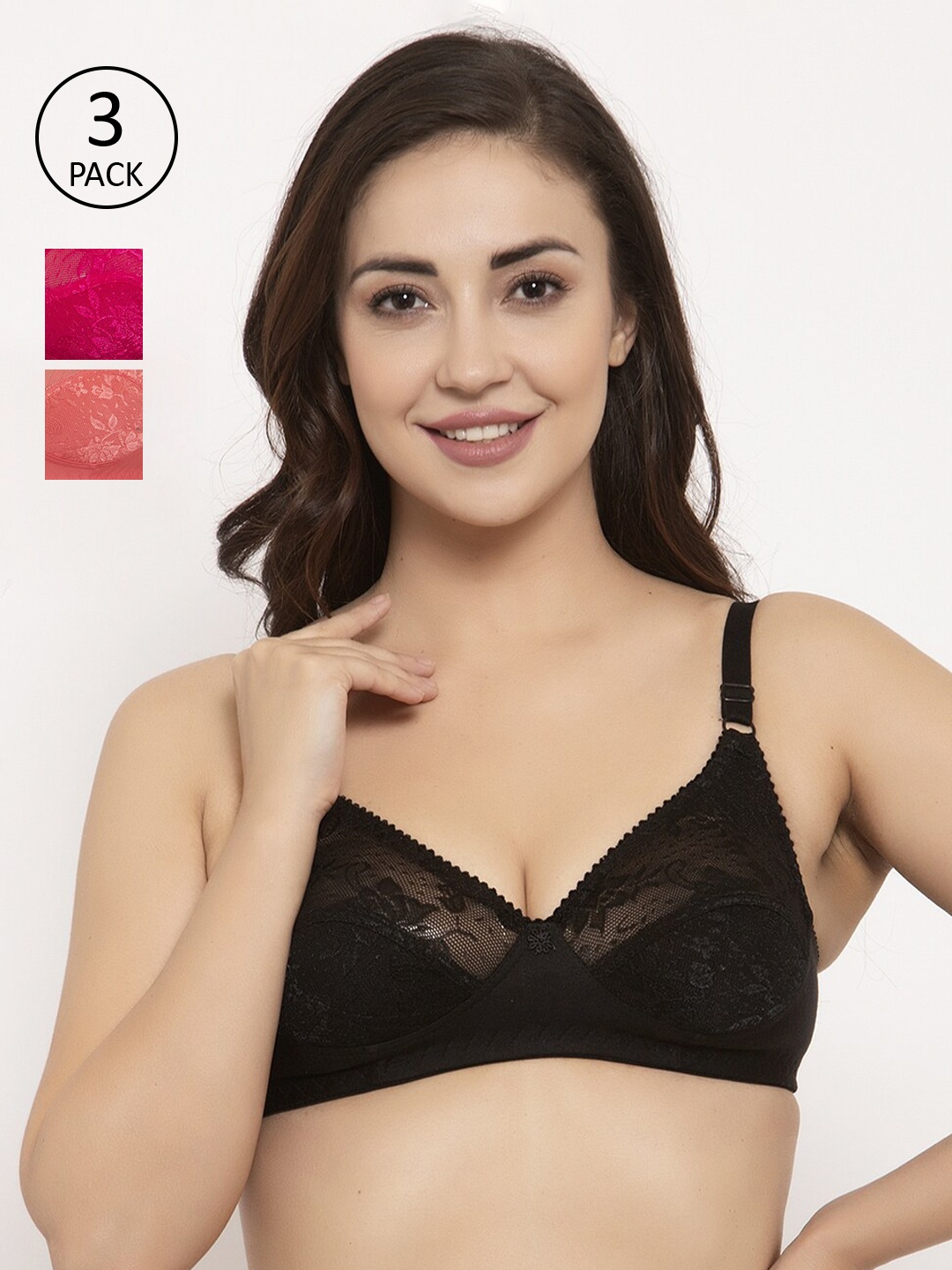 GRACIT Pack Of 3 Self Design Non-Wired Non Padded Balconette Bra PW3-01-07-15-28B, Black
GRACIT Pack Of 3 Self Design Non-Wired Non Padded Balconette Bra PW3-01-07-15-28B, Black