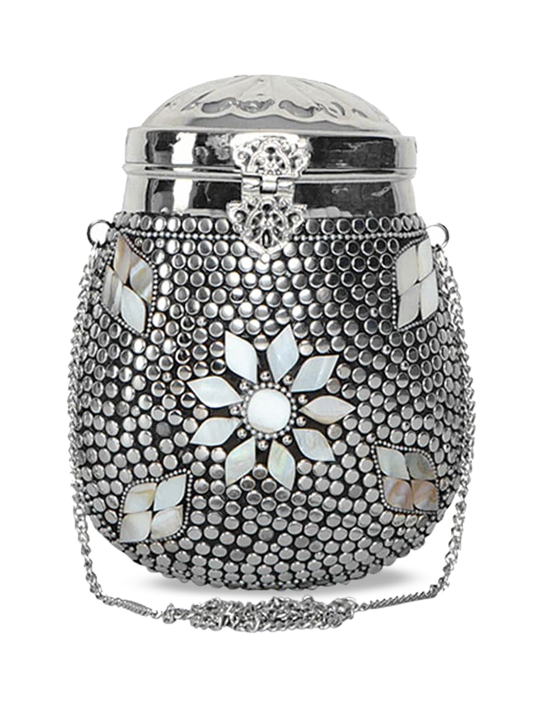 Anekaant Silver-Toned Embellished Potli Clutch