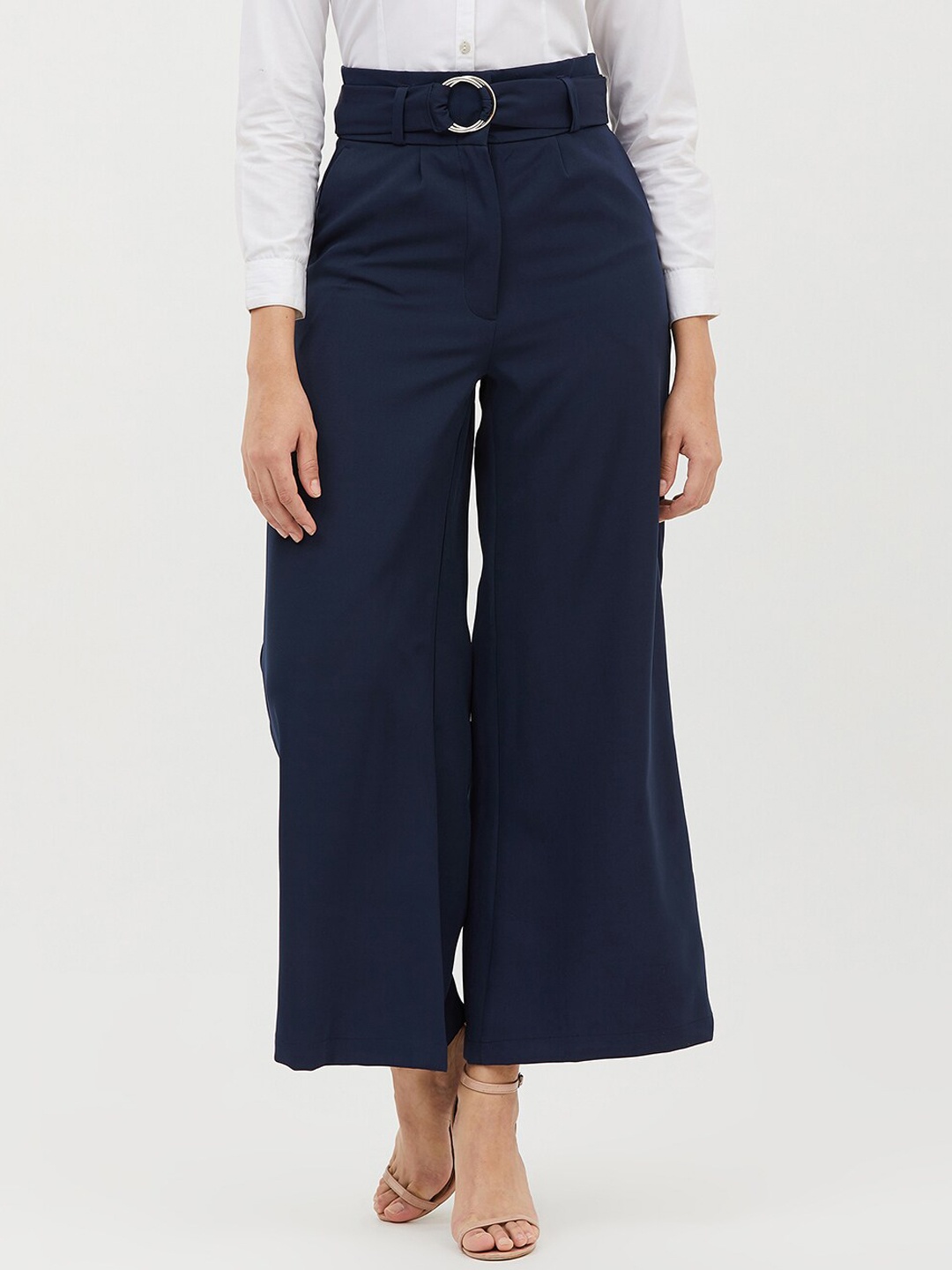 Harpa Women Navy Blue Smart Regular Fit Solid Culottes