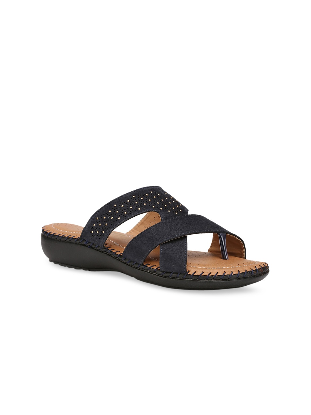 Bata Women Black Textured PU Open Toe Flats
