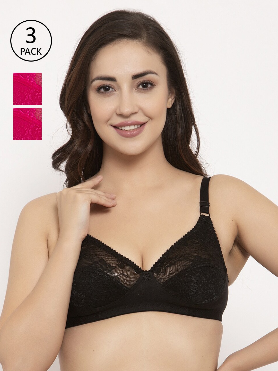 GRACIT Pack Of 3 Self Design Non-Wired Non Padded Balconette Bras PW3-01-07-07, Black
GRACIT Pack Of 3 Self Design Non-Wired Non Padded Balconette Bras PW3-01-07-07, Black
