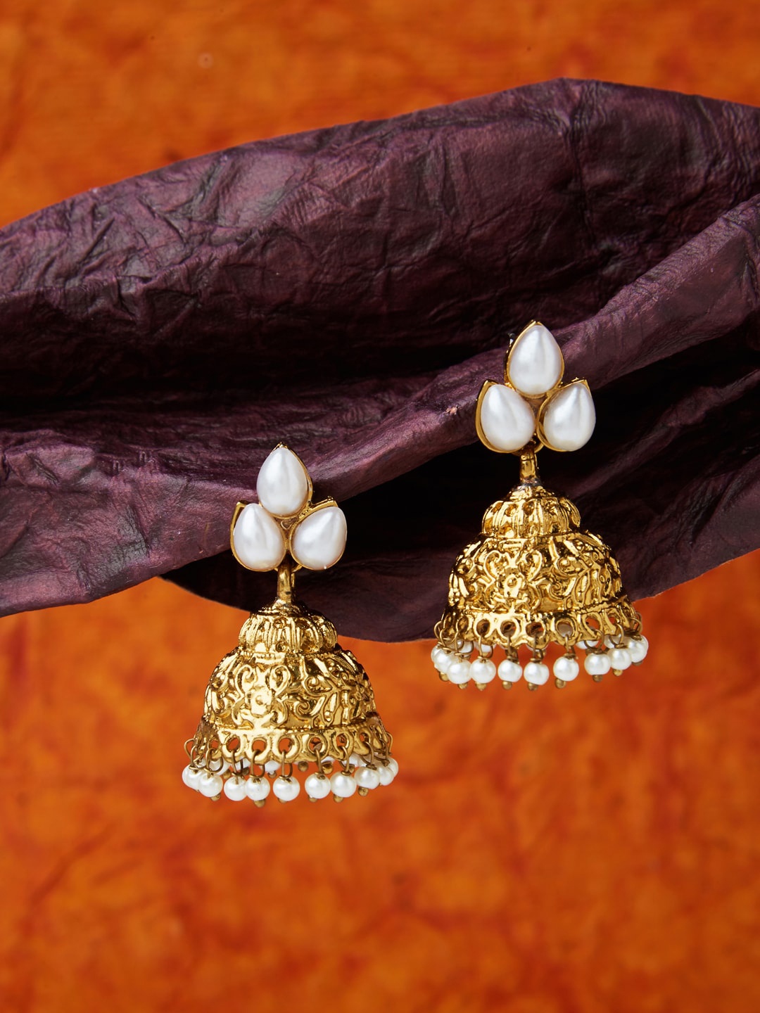 Fida White Gold-Plated Dome Shaped Jhumkas