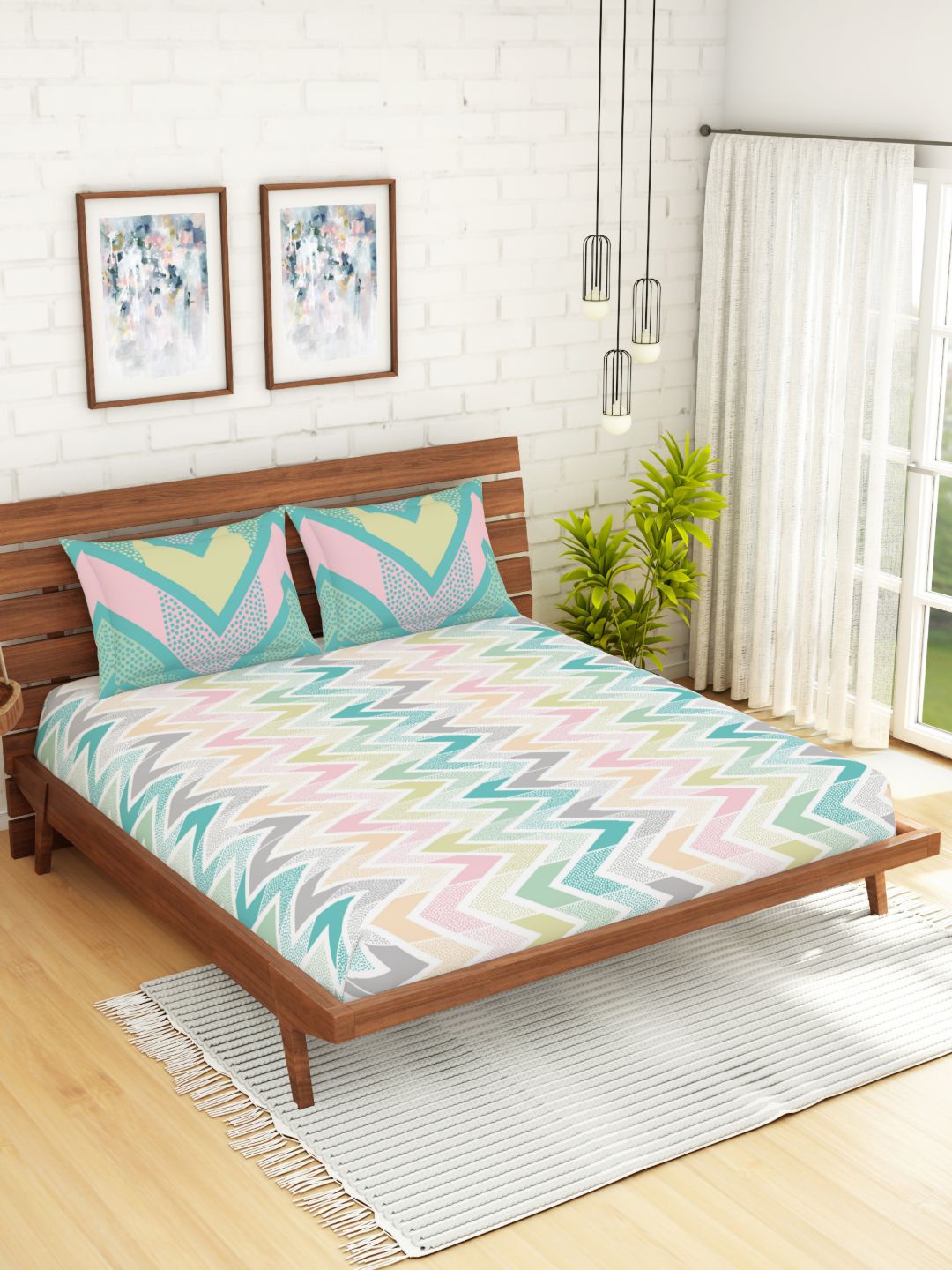 Spaces Atrium Geometric Light Green 1 King Size Fitted Sheets With 2 Pillow Cover, Blue
Spaces Atrium Geometric Light Green 1 King Size Fitted Sheets With 2 Pillow Cover, Blue