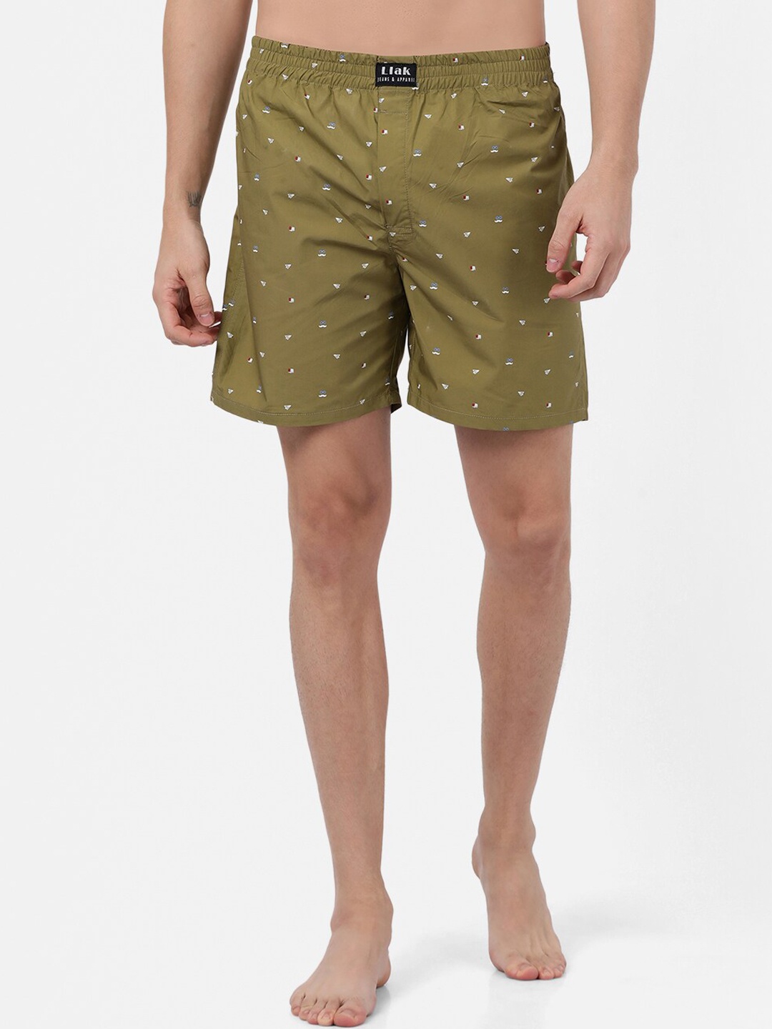 Llak Jeans Men Khaki Green Printed Pure Cotton Boxers BOXER-BP