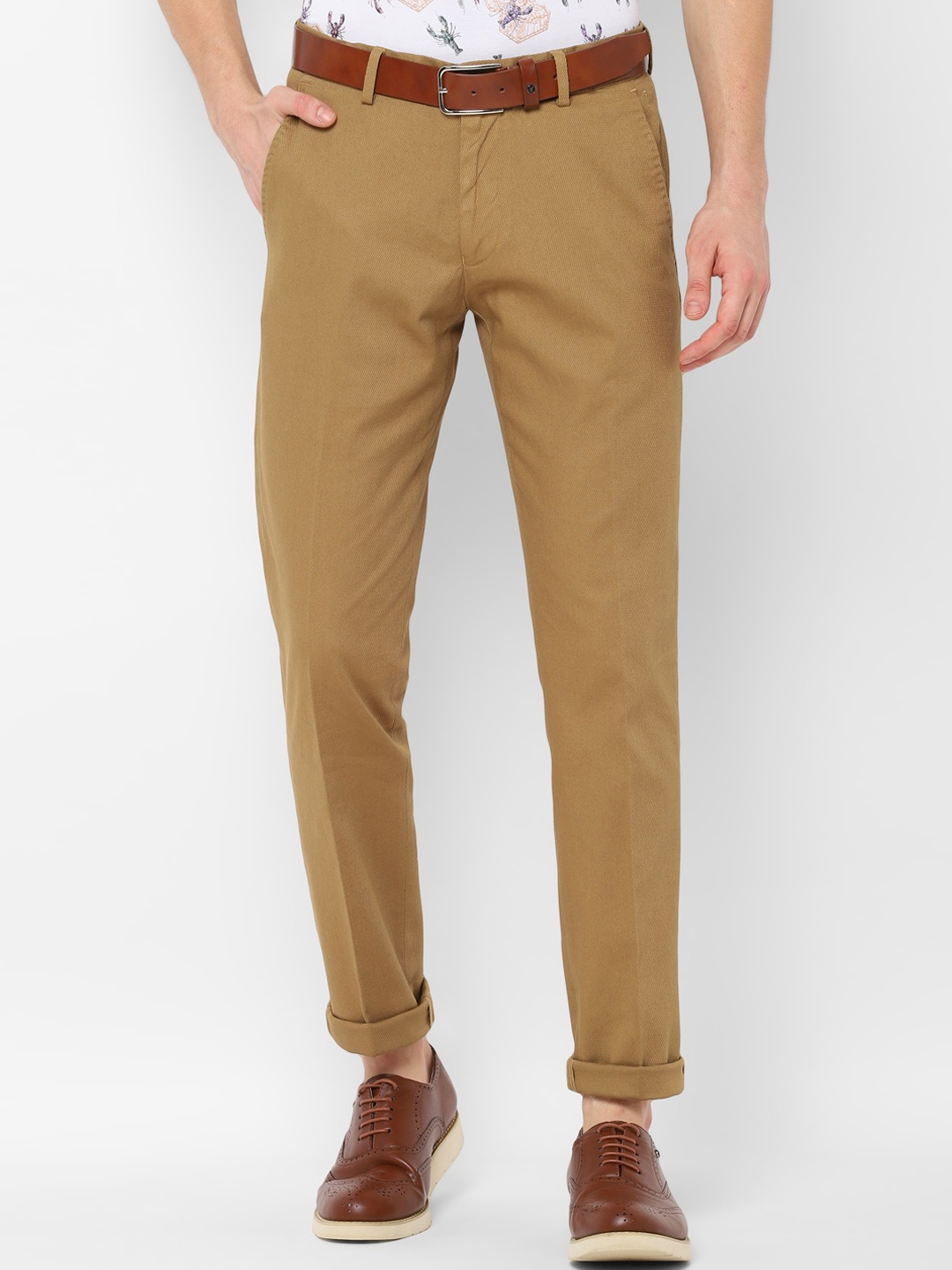 SIMON CARTER LONDON Men Khaki Slim Fit Self Design Regular Trousers