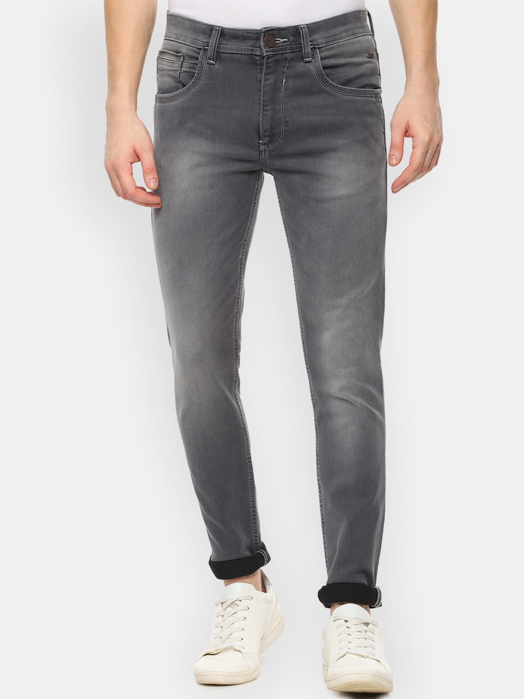 V Dot Men Grey Slim Fit Mid-Rise Clean Look Stretchable Jeans