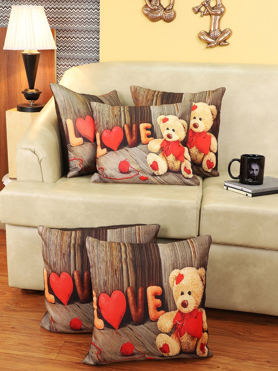 CDI Brown & Beige Set of 5 Quirky Square Cushion Covers