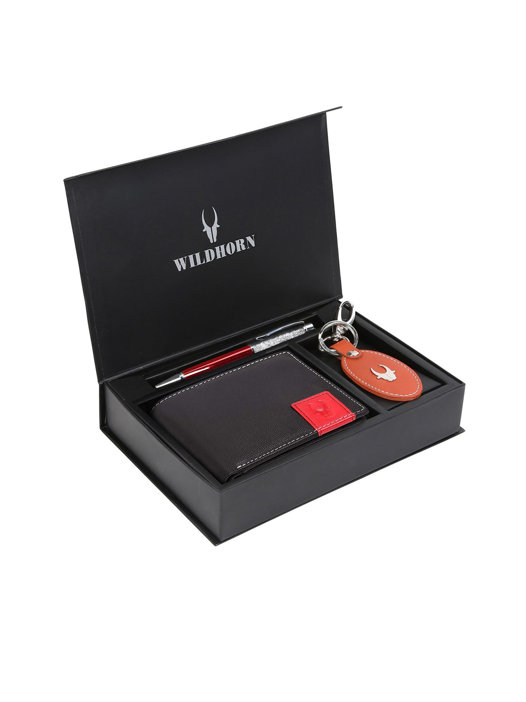 WildHorn Men Black & Orange RFID Protected Genuine Leather Accessory Gift Set 
WildHorn Men Black & Orange RFID Protected Genuine Leather Accessory Gift Set