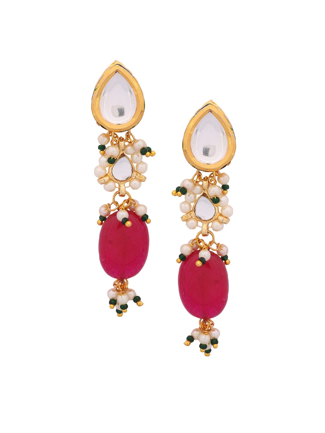 Shoshaa White & Magenta Kundan Drop Earrings