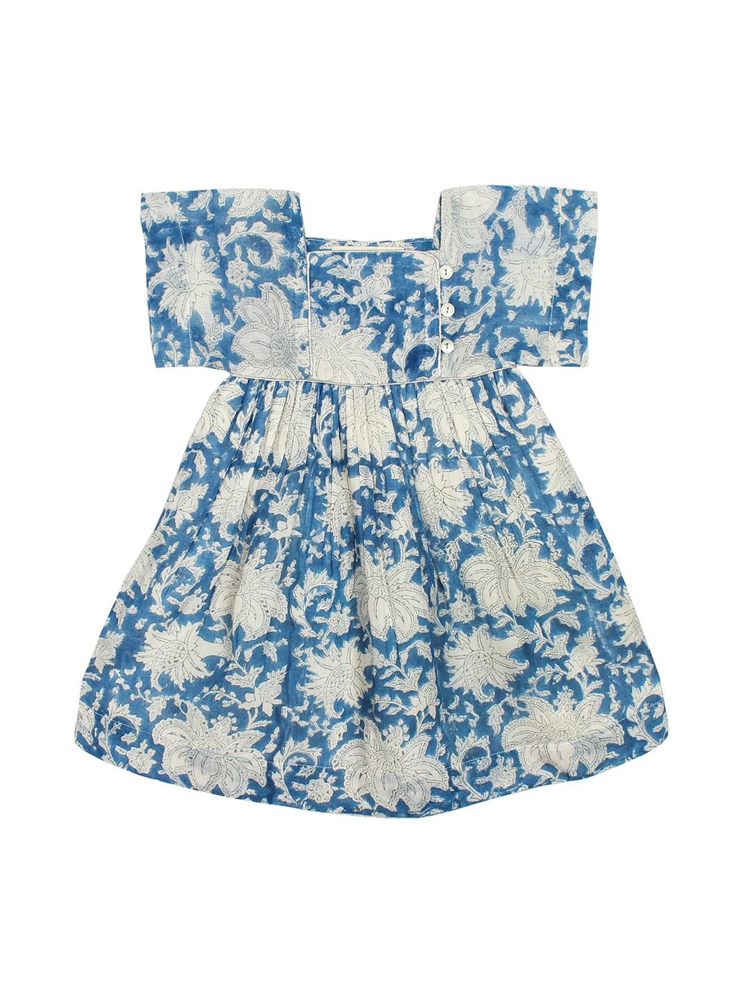 My Little Lambs Girls Blue Printed Fit and Flare Dress