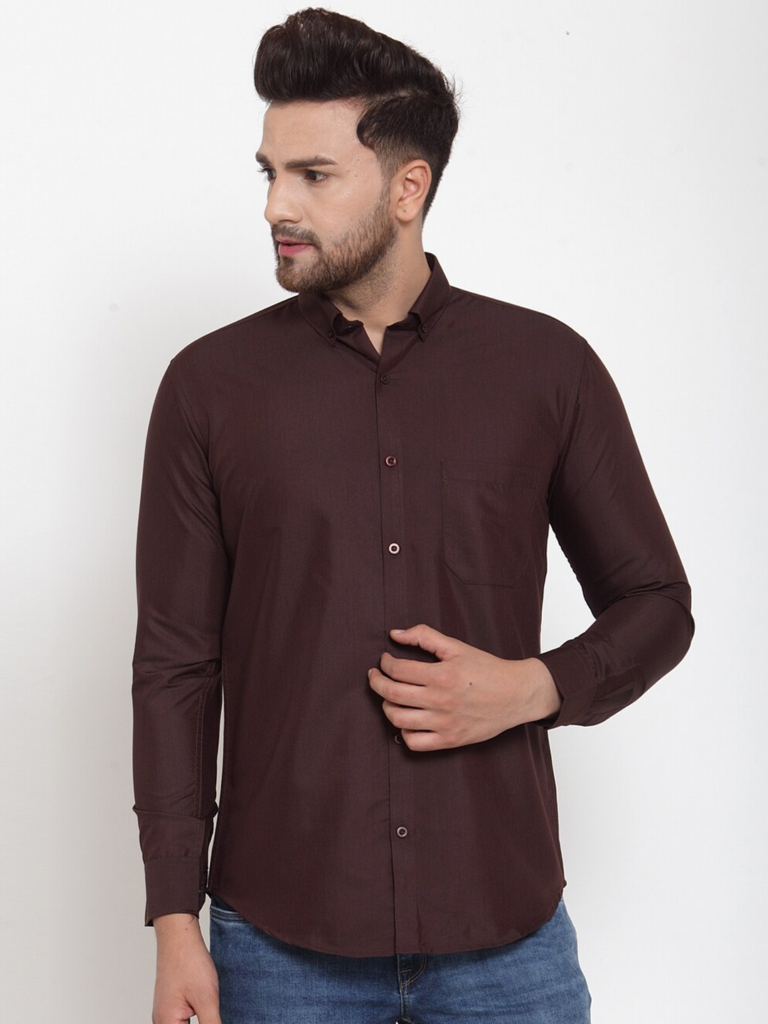 JAINISH Men Brown Classic Regular Fit Solid Casual Shirt