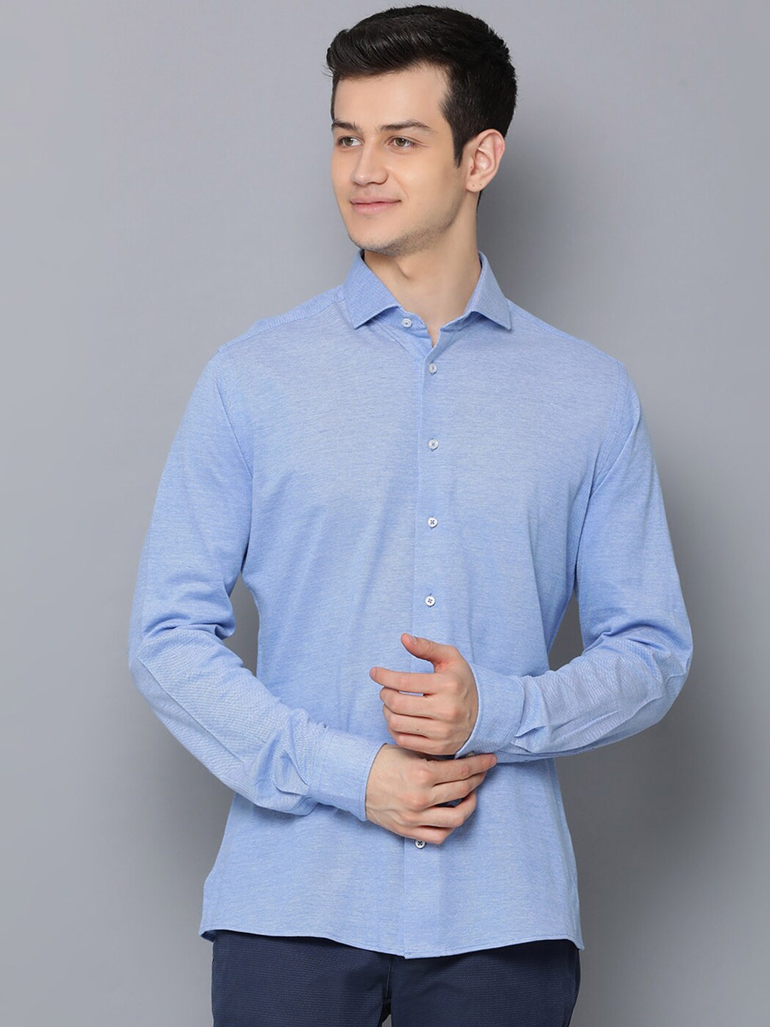 Bruun & Stengade Men Blue Slim Fit Self Design Casual Shirt