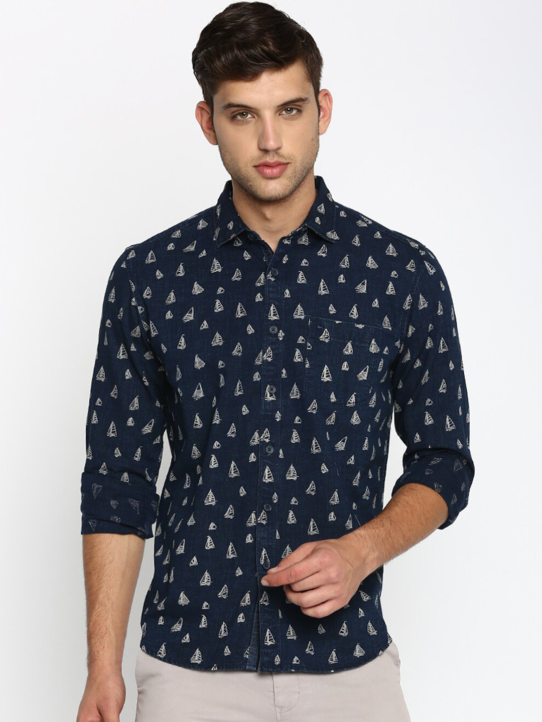 Basics Men Navy Blue Slim Fit Printed Casual Shirt 
Basics Men Navy Blue Slim Fit Printed Casual Shirt