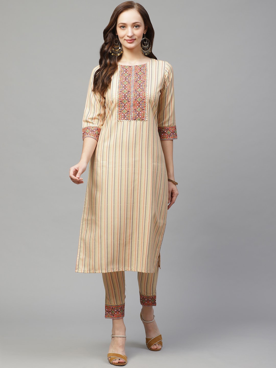 ZIYAA Women Cream-Coloured Printed Straight Kurta