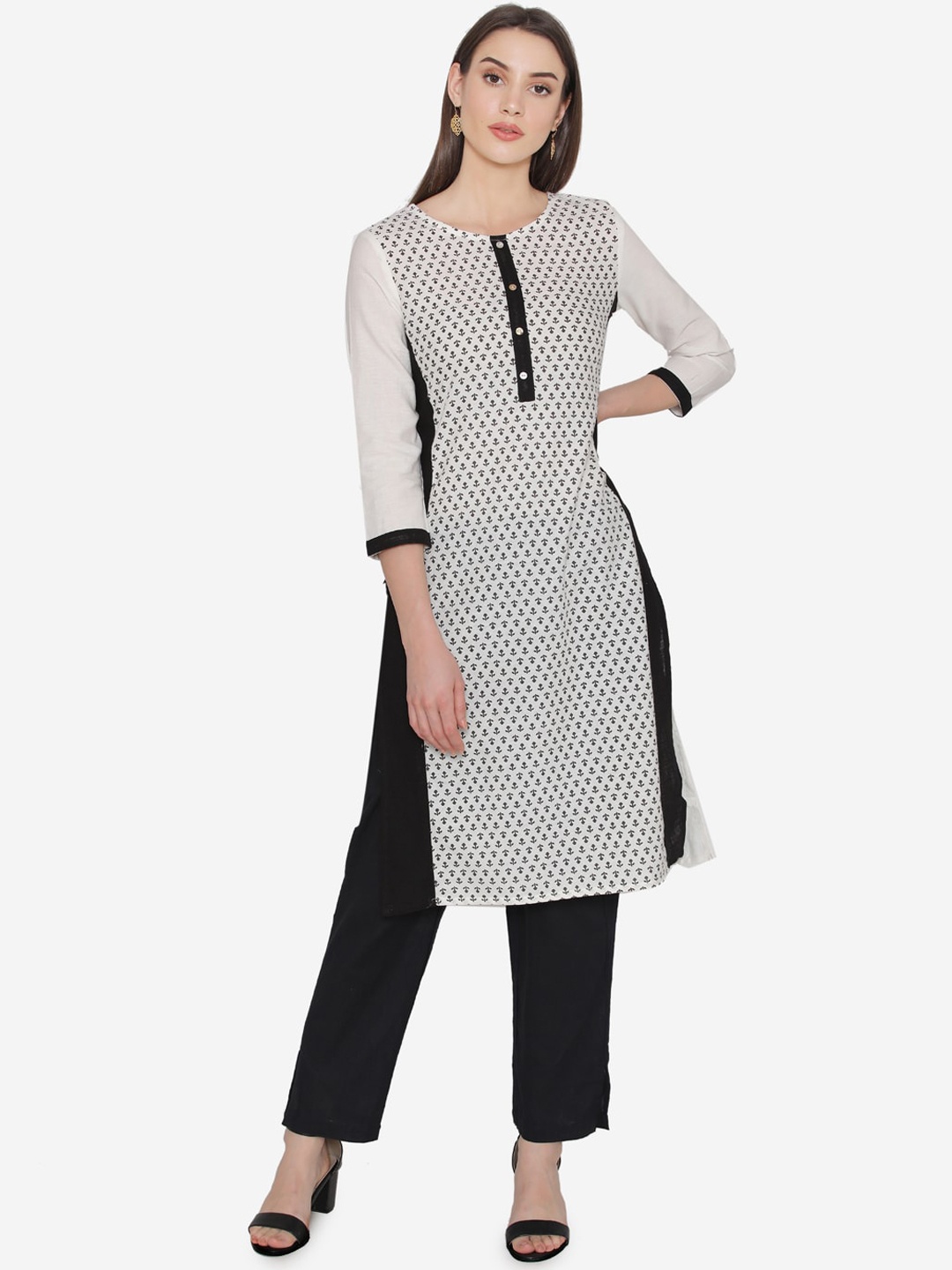 Kifahari Women White & Black Printed Kurta with Palazzos