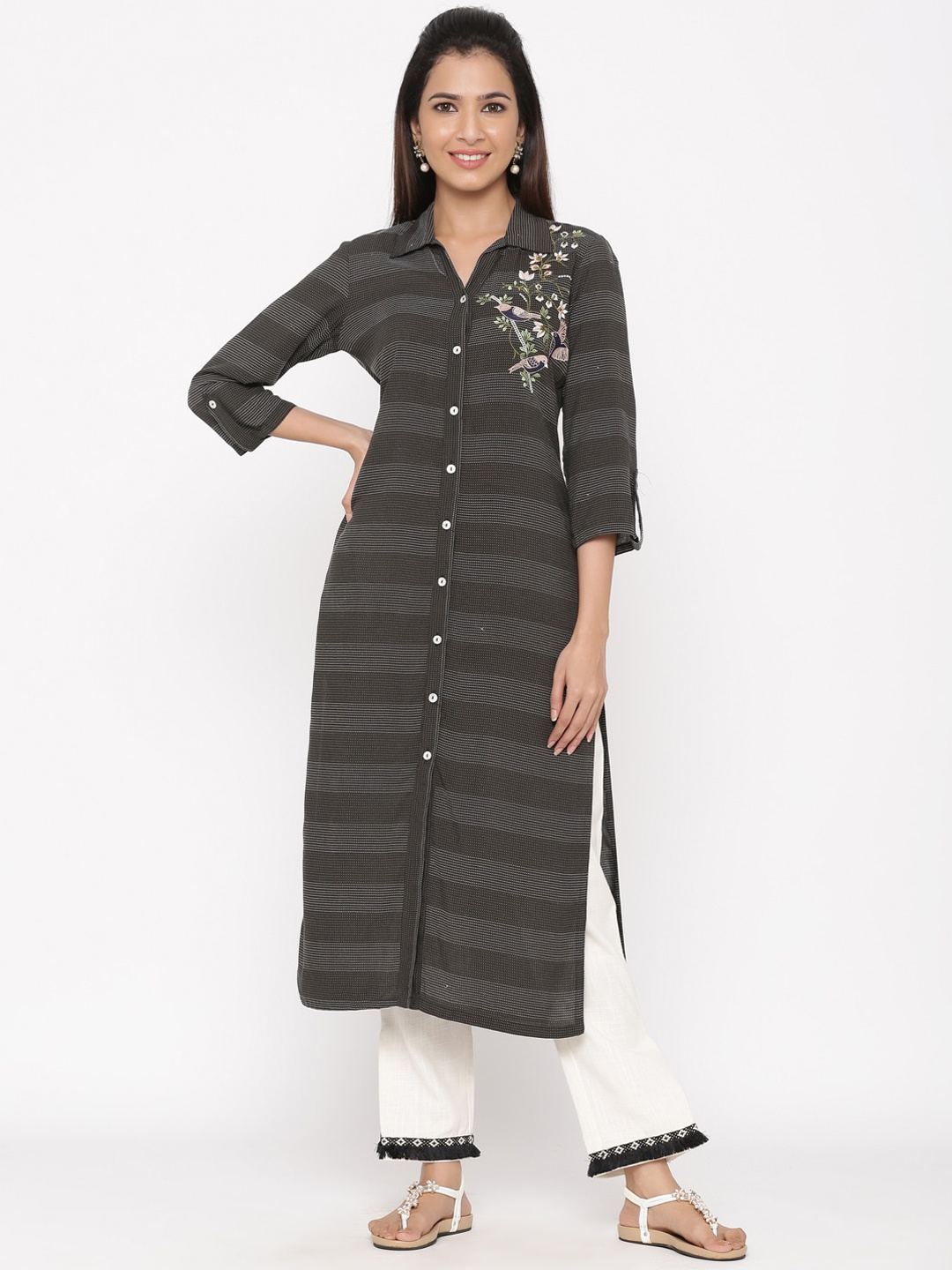 Jaipur Kurti Women Black & White Solid Kurta with Palazzos