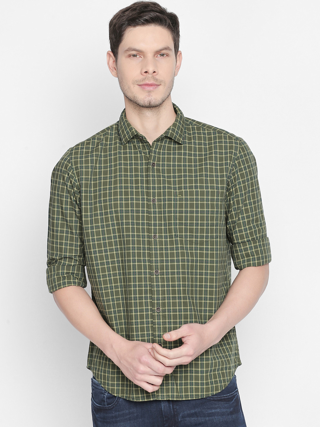 Basics Men Olive Green Slim Fit Checked Casual Shirt
Basics Men Olive Green Slim Fit Checked Casual Shirt