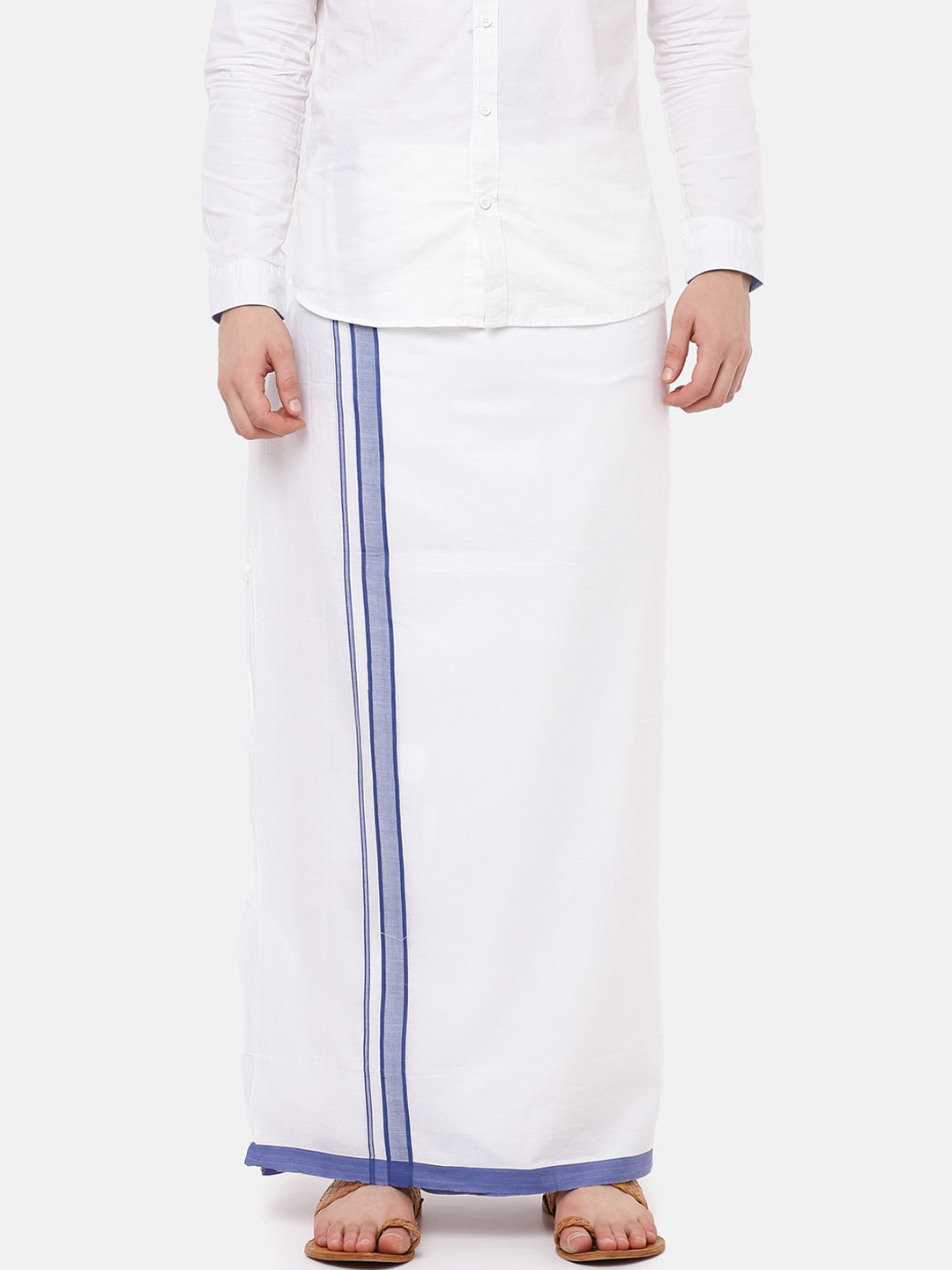 Ramraj Men White Solid Vamana Dhoti With Blue Border