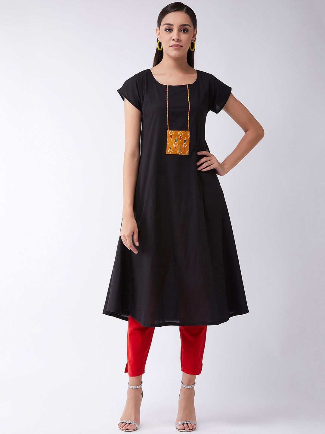 InWeave Women Black Solid A-Line Kurta