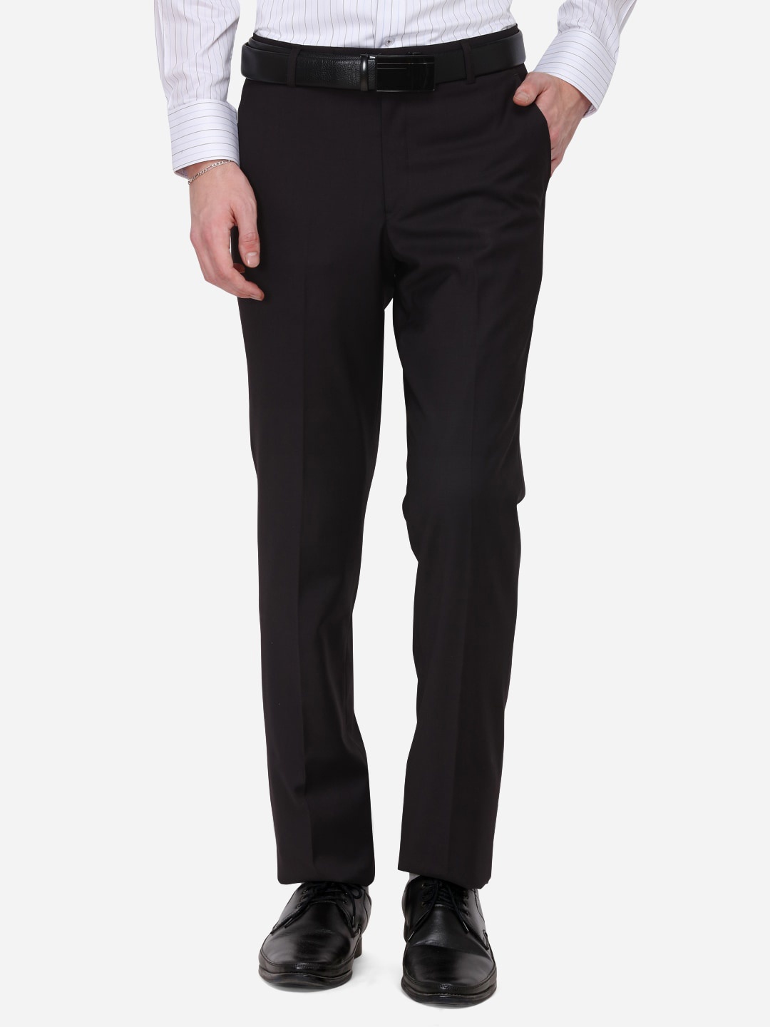 Greenfibre Men Coffee Brown Slim Fit Solid Formal Trousers