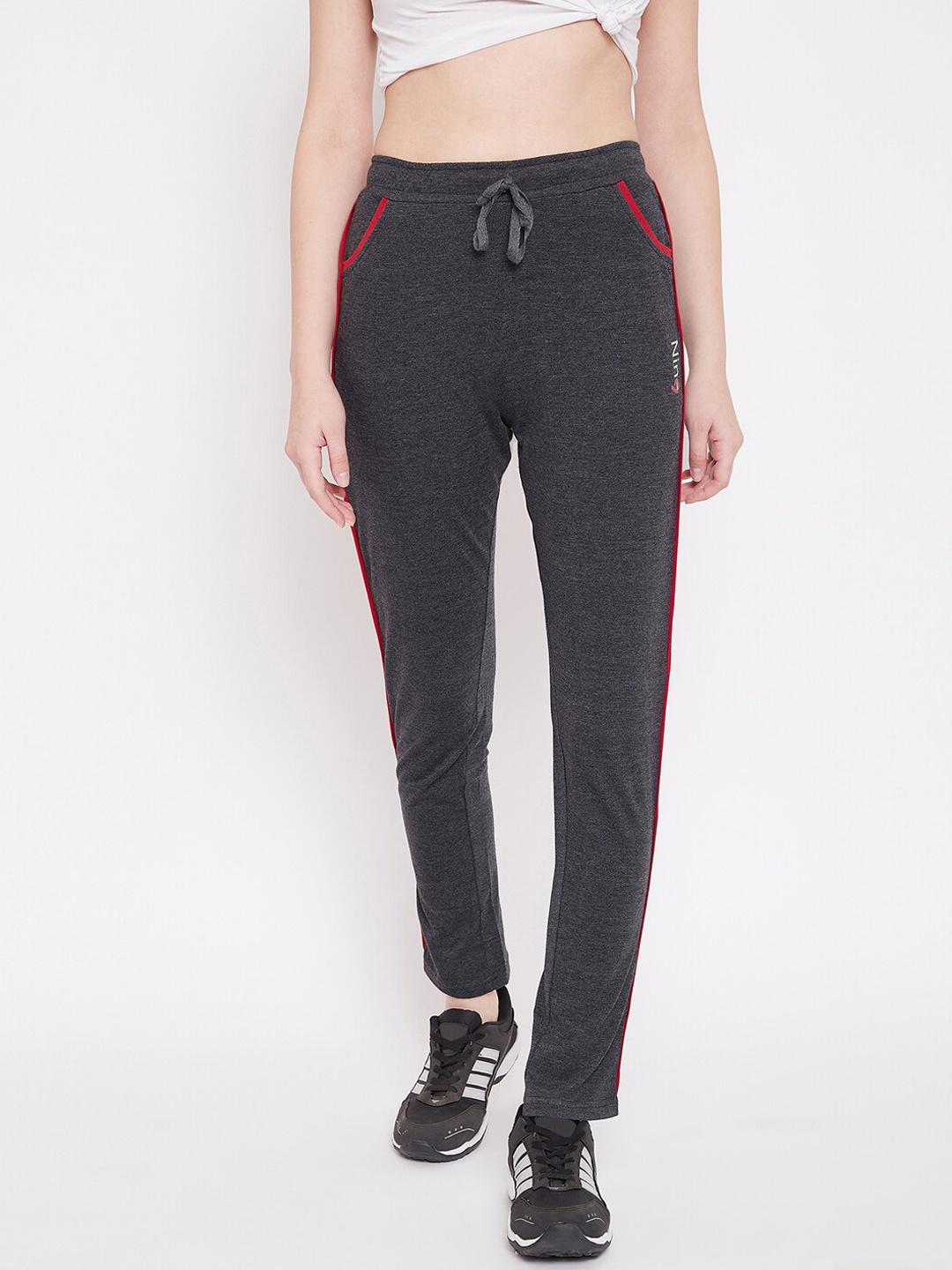 C9 Women Grey & Red Solid Track Pants