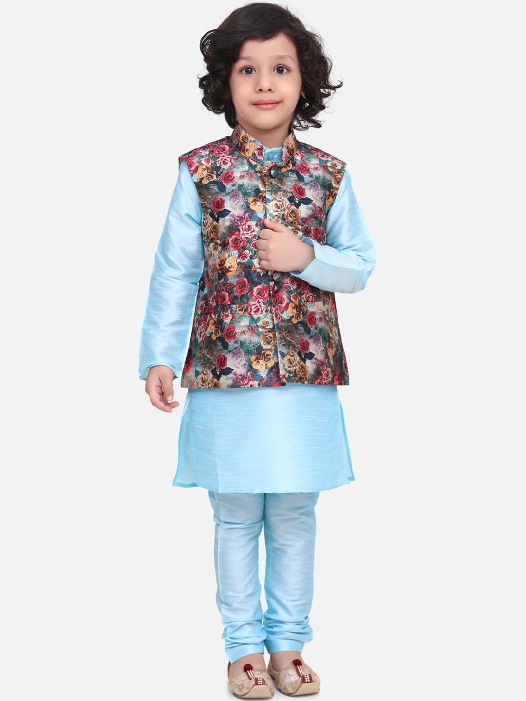 LilPicks Boys Blue Solid Silk Kurta Set With Jacket