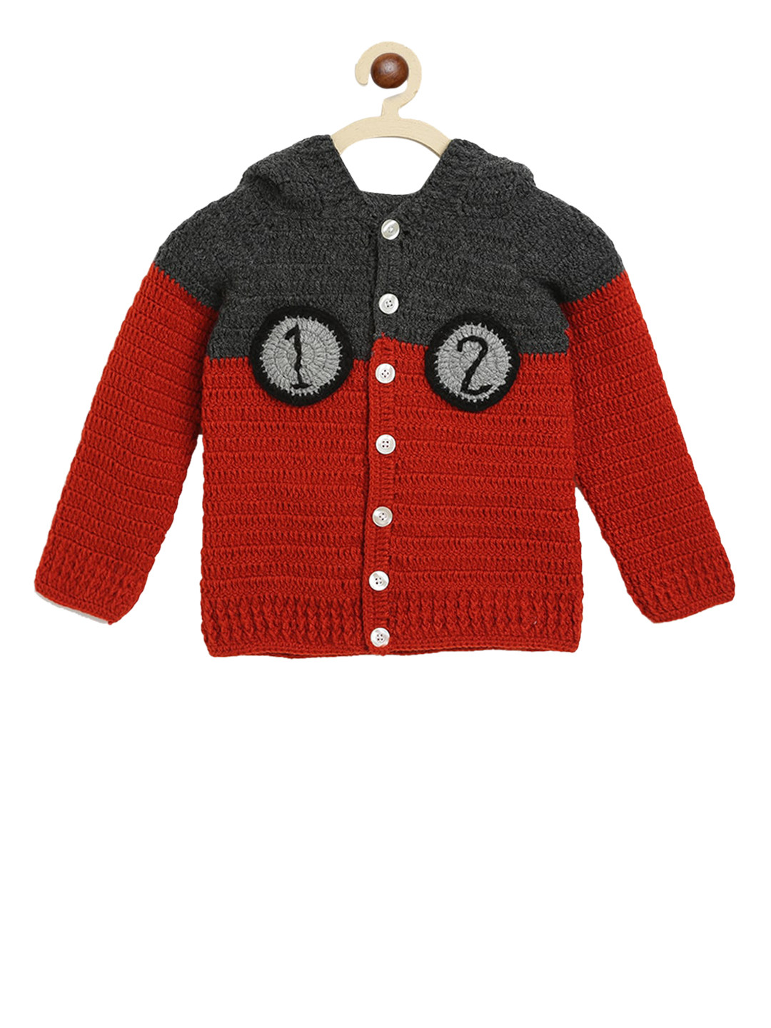 CHUTPUT Kids Red Colourblocked Front-Open Hand-Knitted Crochet Hooded Sweater
CHUTPUT Kids Red Colourblocked Front-Open Hand-Knitted Crochet Hooded Sweater