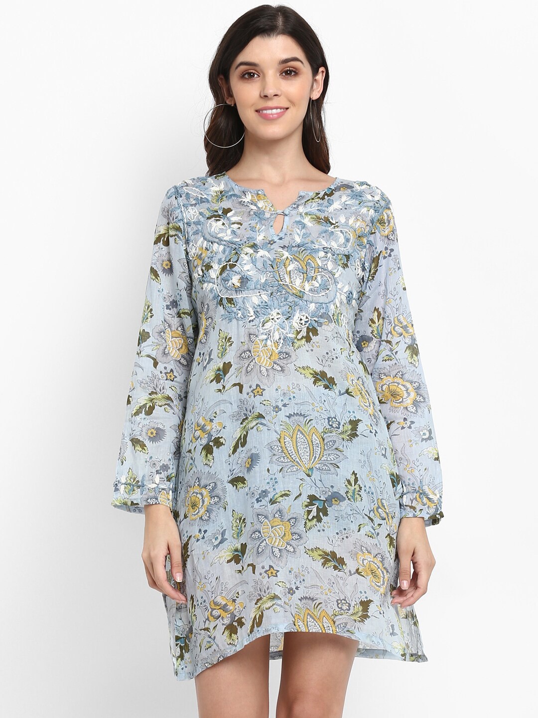Aditi Wasan Women Blue & Yellow Hand Embroidered Tunic