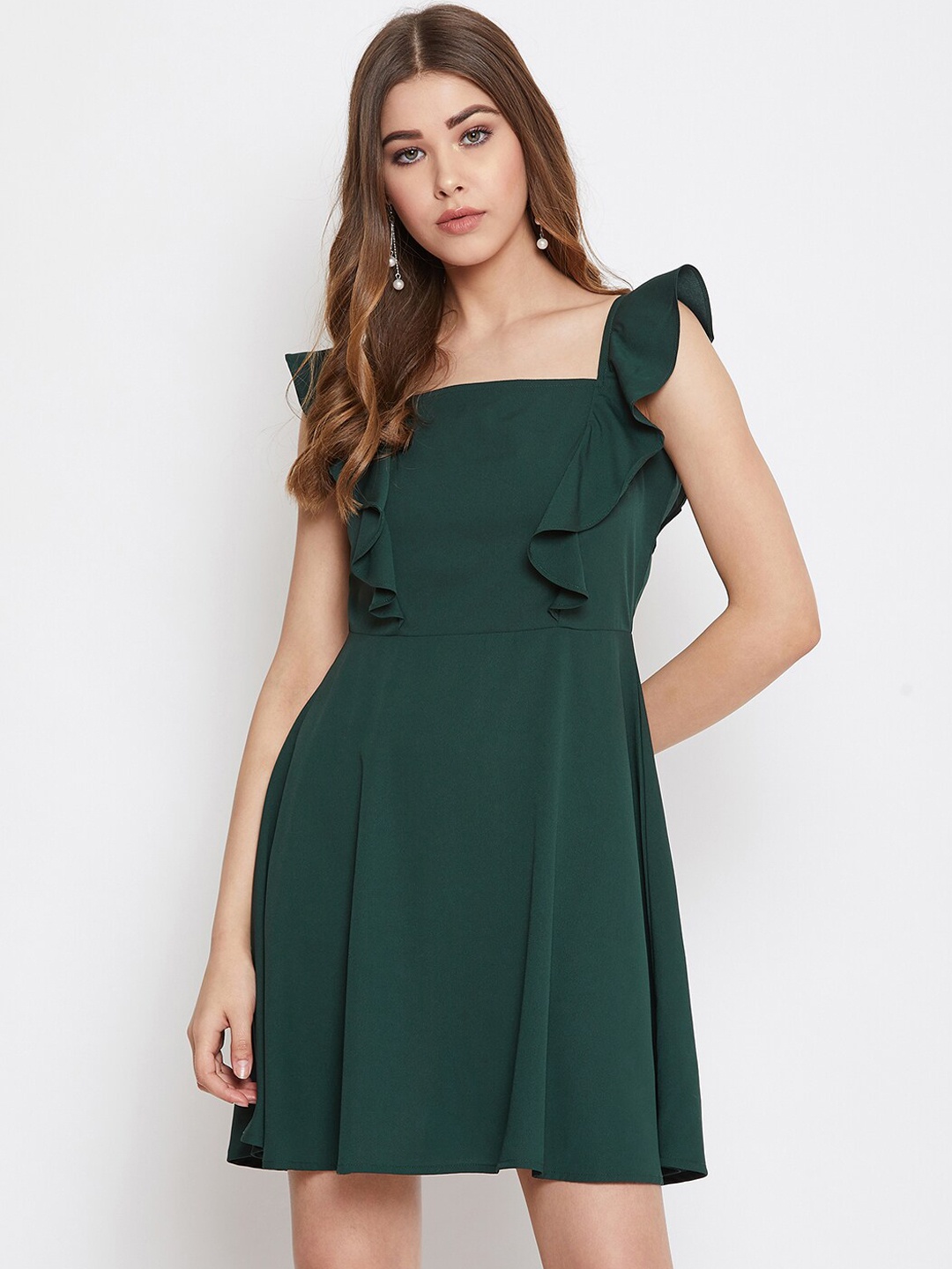 Berrylush Women Green Solid Fit and Flare Dress